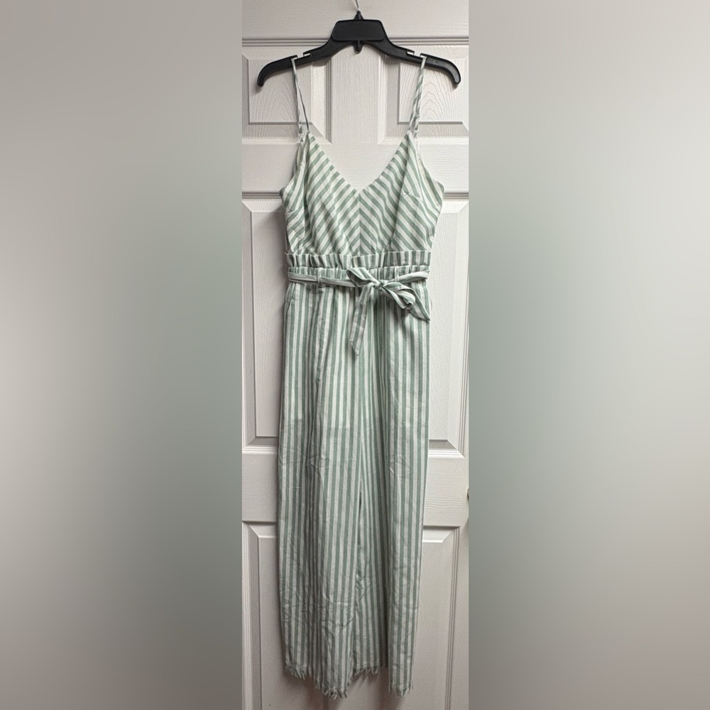 Main Strip Boutique Brand Linen/Cotton Blend Striped Jumpsuit Size Medium
